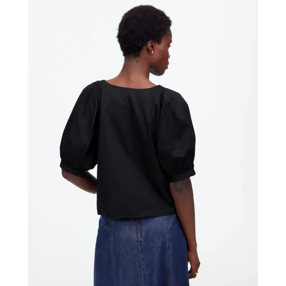 Madewell Puff Short Sleeve Scoop Neck Top Womens S Black Cotton Relaxed Pullover
